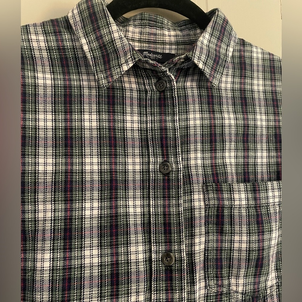 Madewell Green White Red Plaid Button-Up Shirt Flannel Coverup Light Soft Cute - Picture 13 of 16